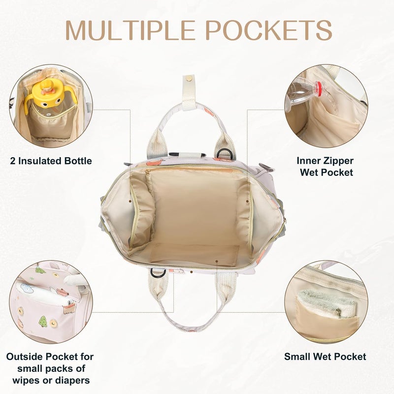 Mozzilog Small Diaper Bag Crossbody, Convertible 4 in 1 Compact Baby Bag for Mom, Mini Travel Mommy Tote w/Shoulder for Stroller,Toddler Daiper Backpack with Insulated Pockets (Off White Animal) - Image 5